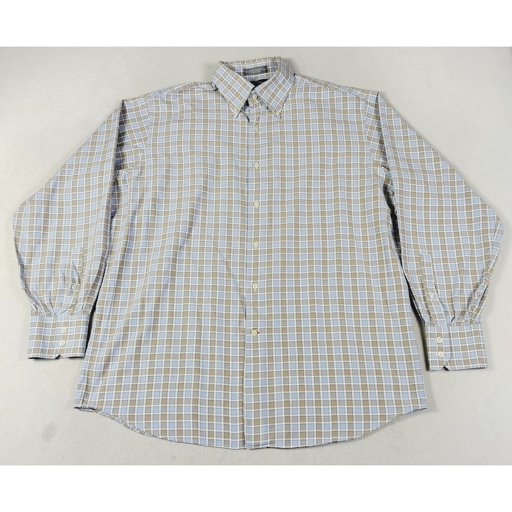 Daniel Cremieux Button Down Mens XL Blue Brown Check Tailored Fit Office Shirt